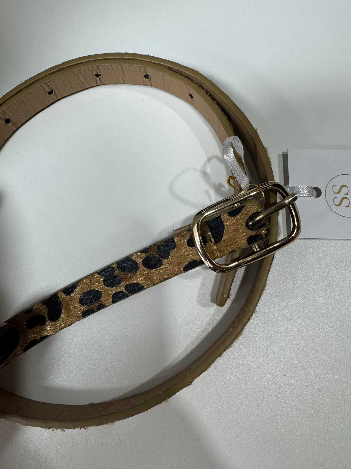 Leopard Print Pony Hair Skinny Belt – Gold Buckle