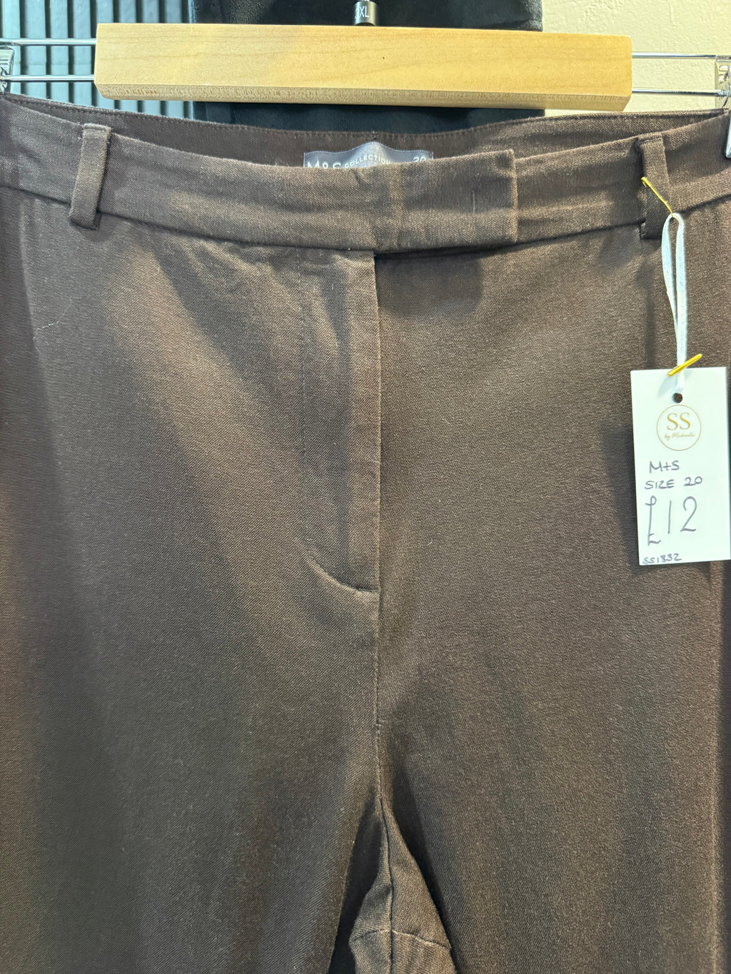 M&S Chocolate Brown Tapered Trousers – Size 20