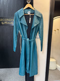 Lola May Teal Faux Leather Belted Trench Coat – Size 8