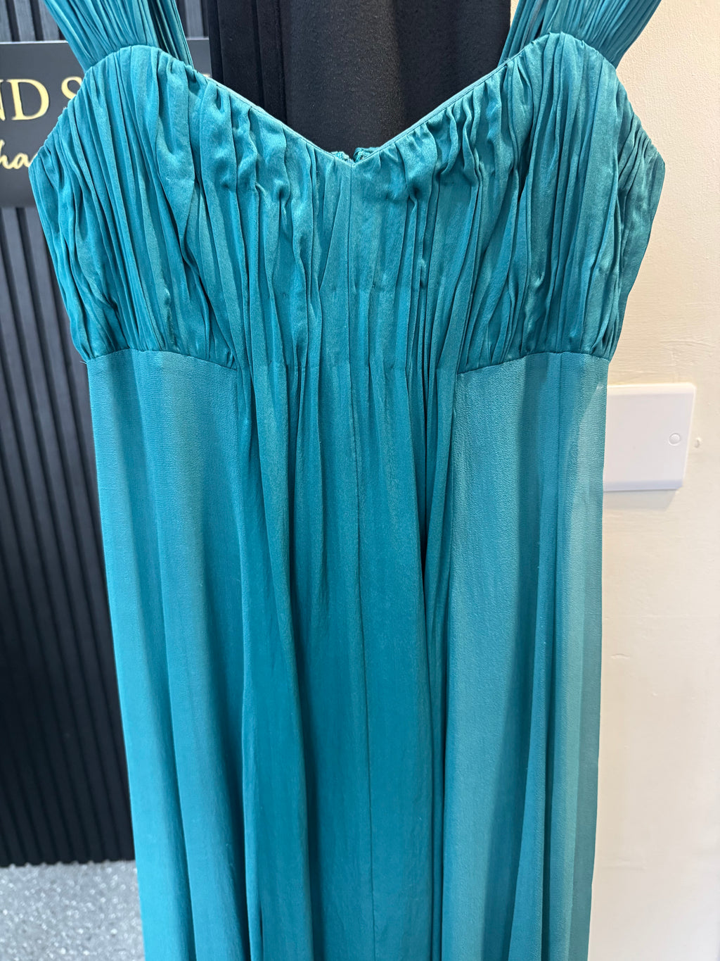 Vintage Phase Eight Teal Silk Pleated Midi Dress Size 8