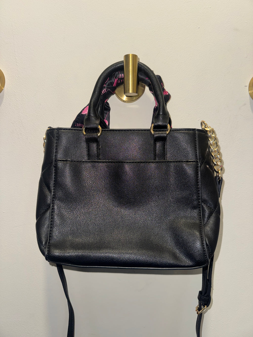 Juicy Couture Black Quilted Crossbody Bag with Cherry Scarf
