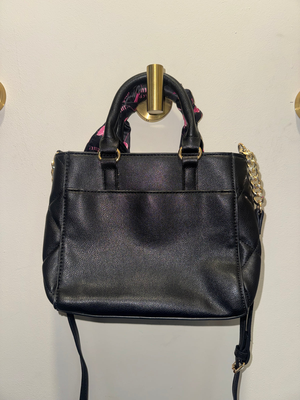 Juicy Couture Black Quilted Crossbody Bag with Cherry Scarf