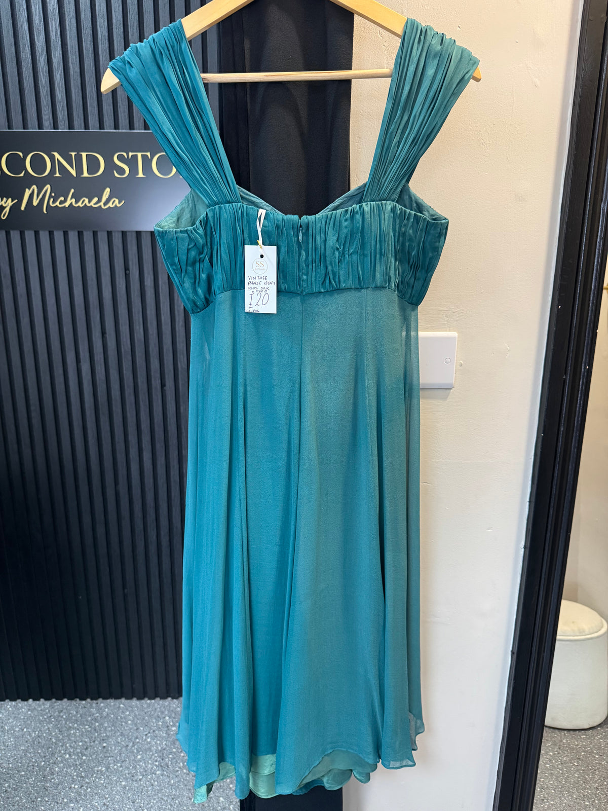 Vintage Phase Eight Teal Silk Pleated Midi Dress Size 8