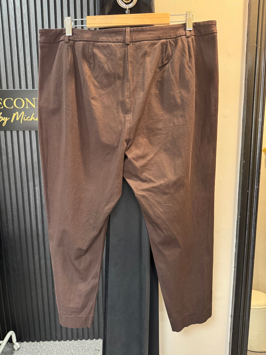M&S Chocolate Brown Tapered Trousers – Size 20