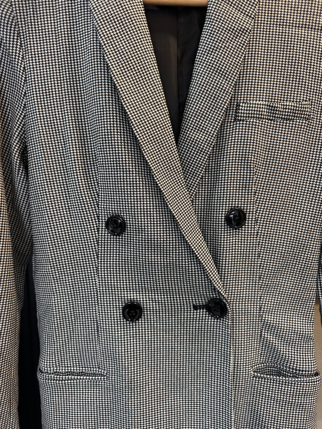 Stradivarius Houndstooth Double-Breasted Longline Blazer – Size M