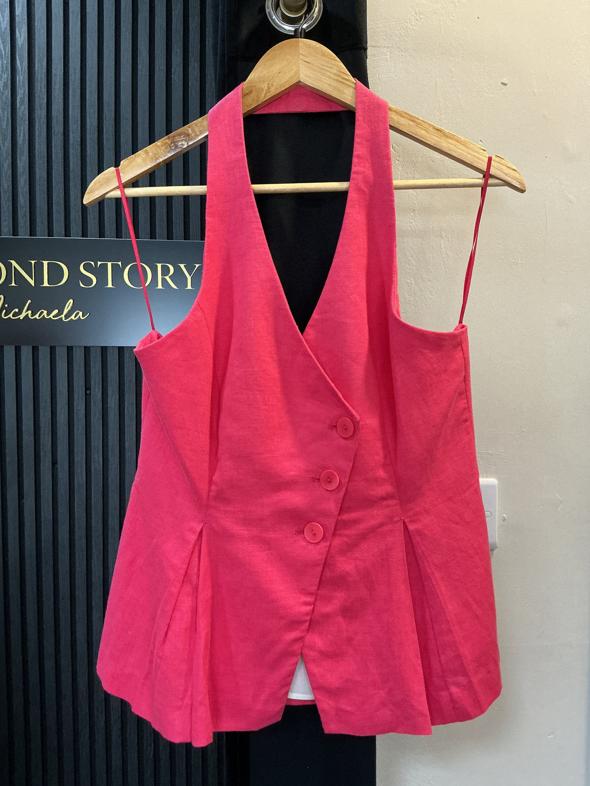 Zara Pink Linen Halterneck Waistcoat Top – New size L