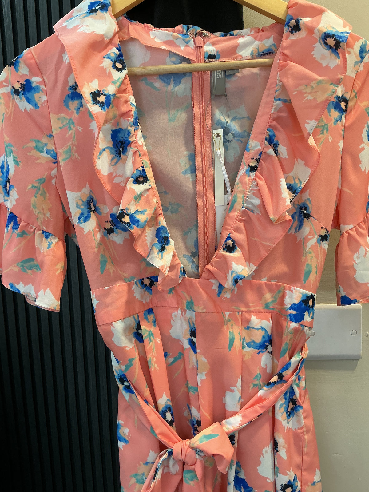 ASOS Floral Ruffle Playsuit – Peach – Size 10 (New With Tags)