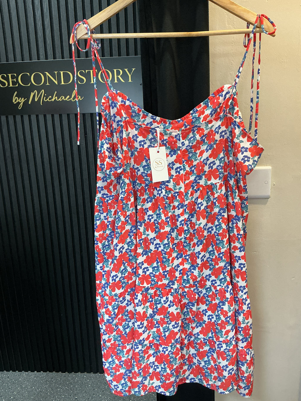 Boohoo Floral Tie-Shoulder Smock Mini Dress – Size 20