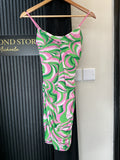 Quiz Pink & Green Swirl Ruched Mini Dress – Size 8
