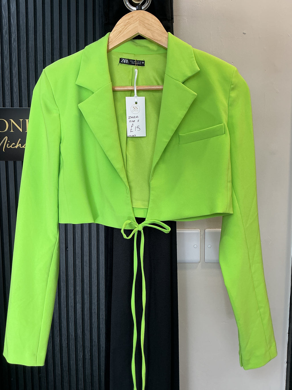 Zara Neon Green Tie Front Cropped Blazer – Size S