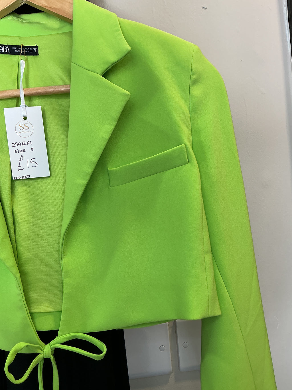 Zara Neon Green Tie Front Cropped Blazer – Size S
