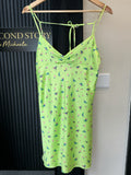 Zara Lime Floral Satin Slip Mini Dress – Size L