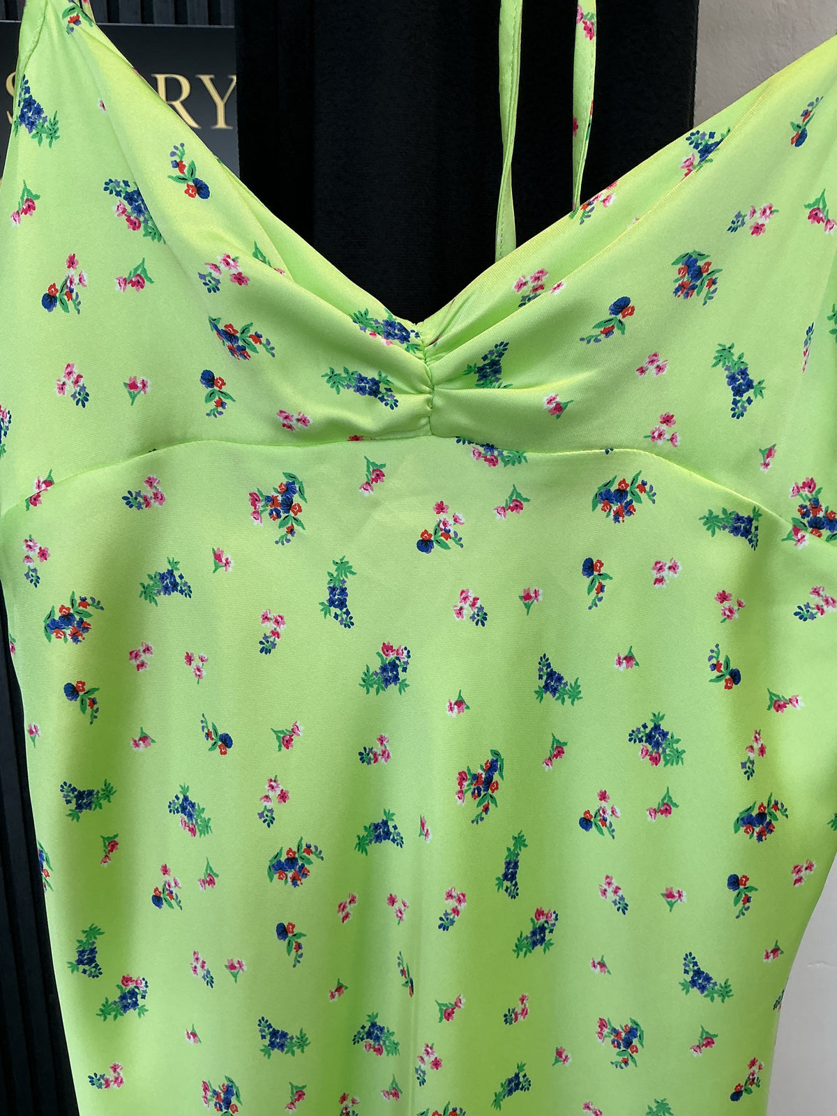 Zara Lime Floral Satin Slip Mini Dress – Size L