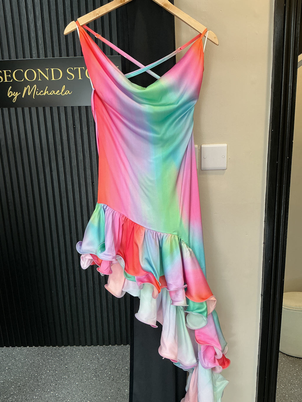 Wanderdoll Pastel Ombre Asymmetric Ruffle Midi Dress – Size 8 (NWT)