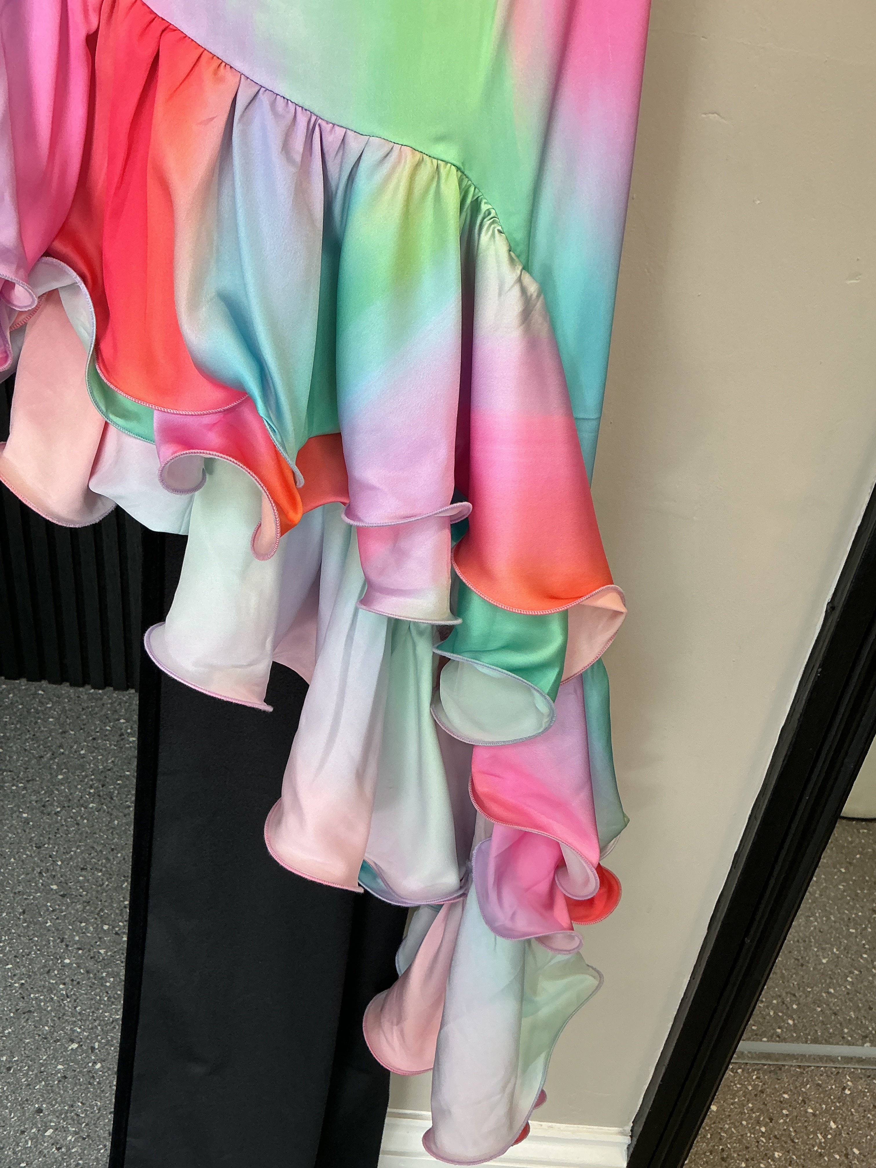 Wanderdoll Pastel Ombre Asymmetric Ruffle Midi Dress – Size 8 (NWT)