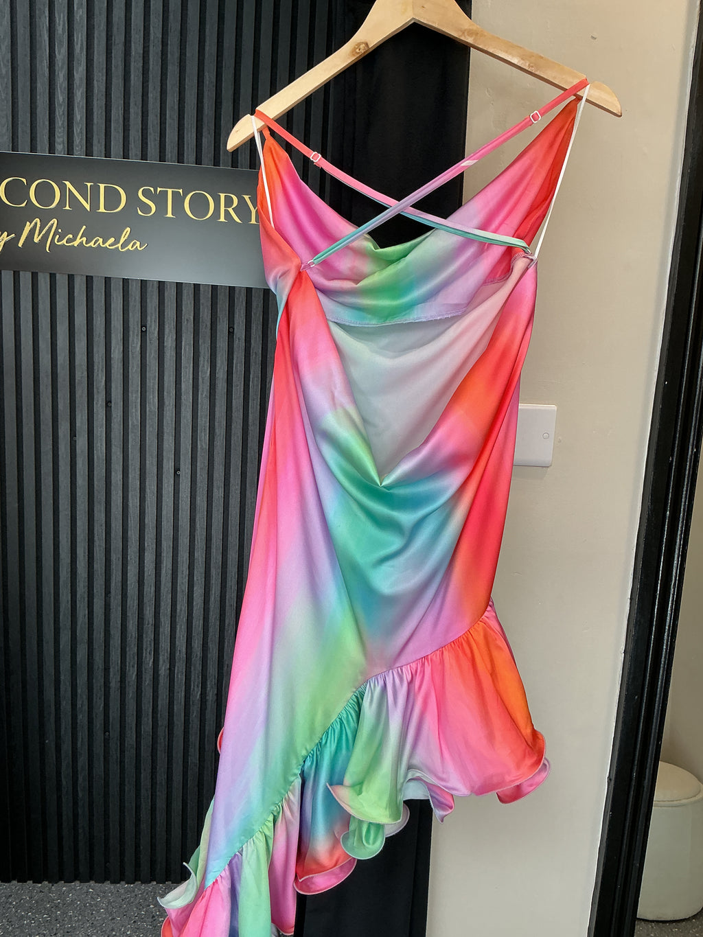 Wanderdoll Pastel Ombre Asymmetric Ruffle Midi Dress – Size 8 (NWT)