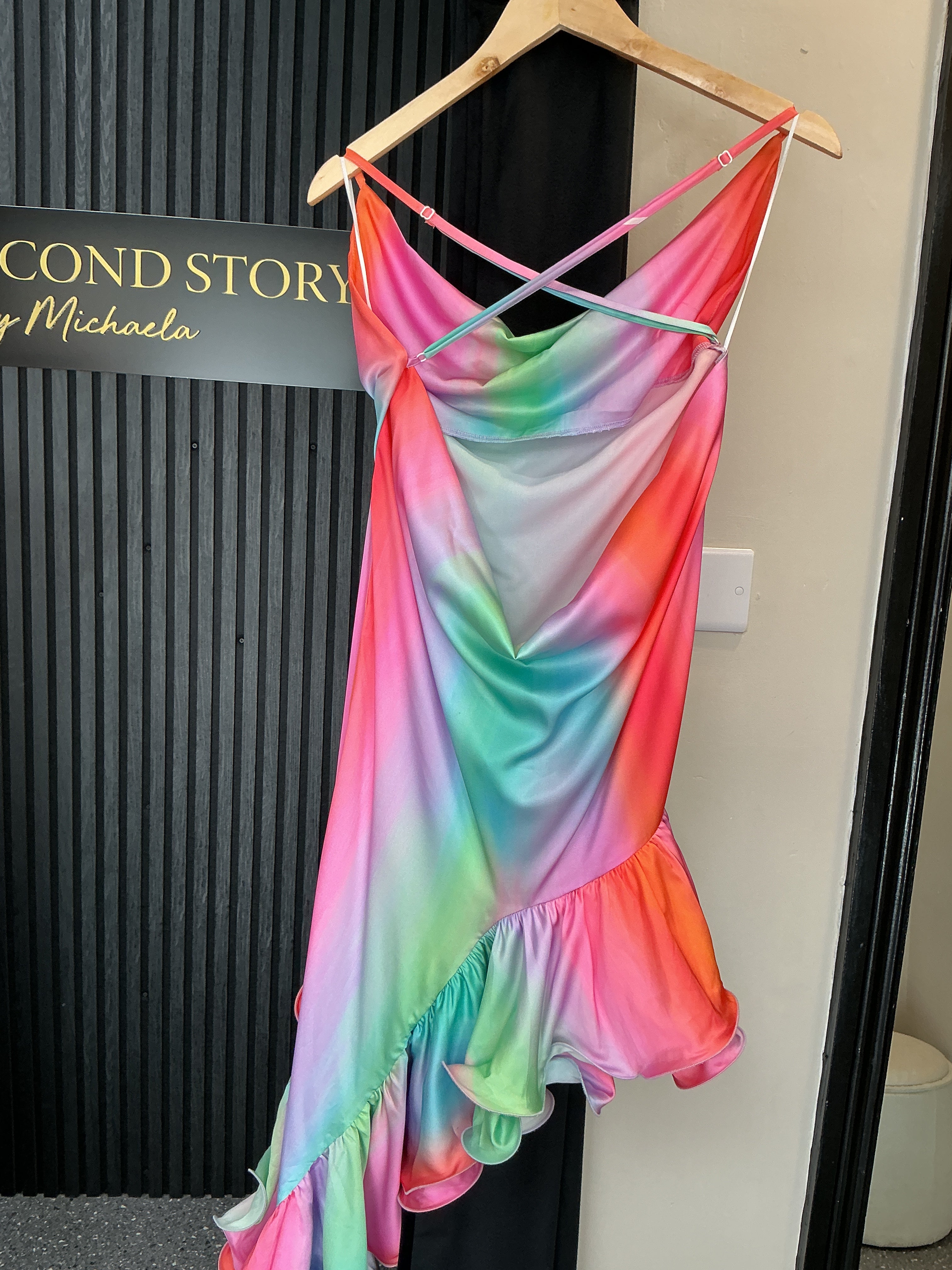 Wanderdoll Pastel Ombre Asymmetric Ruffle Midi Dress – Size 8 (NWT)