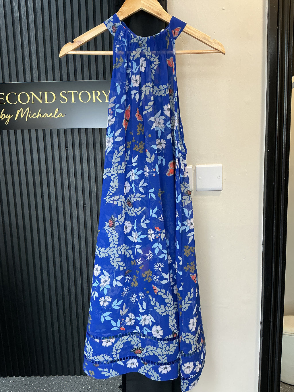 Ted Baker Blue Floral Halterneck Midi Dress – Size M