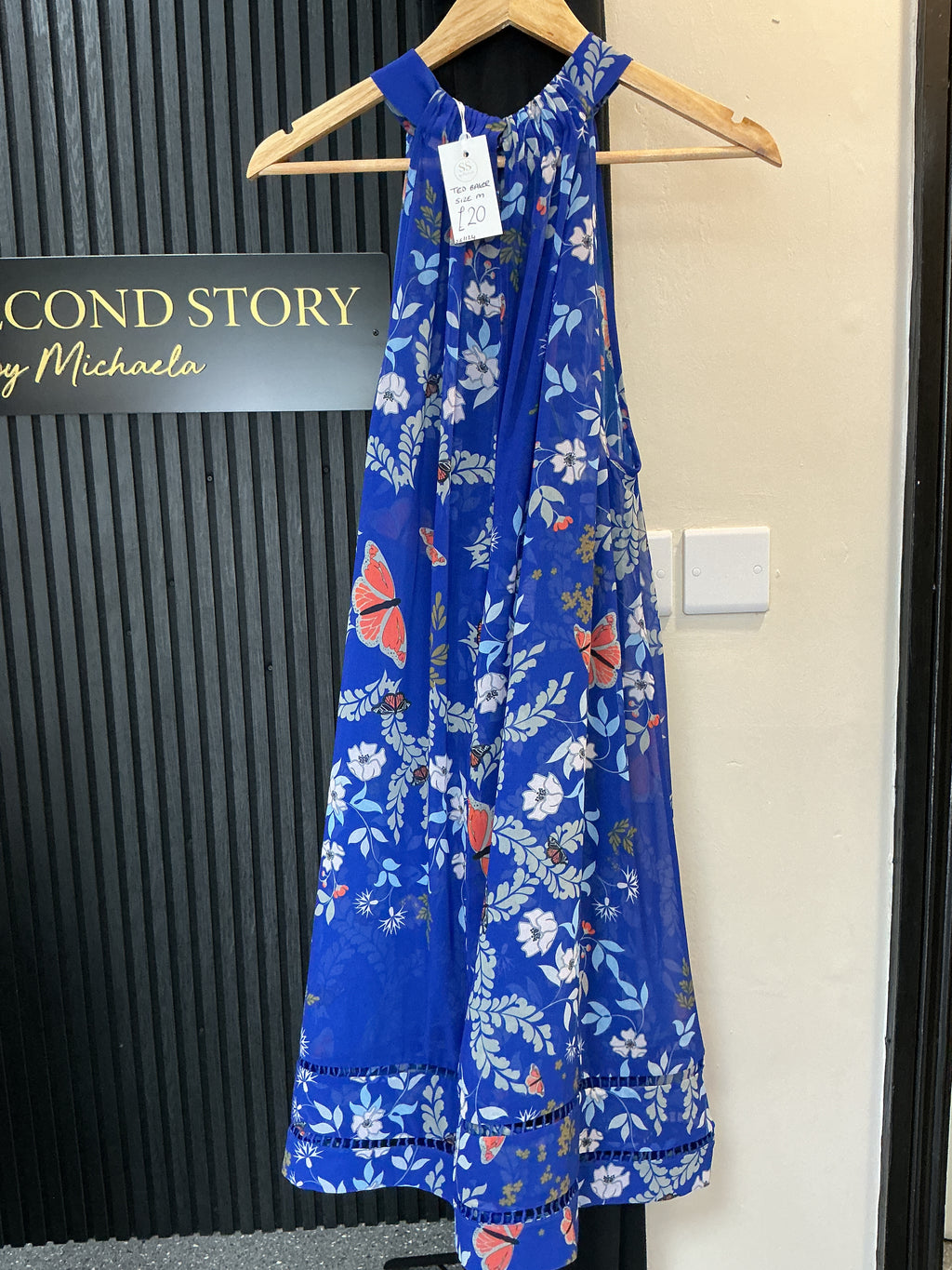 Ted Baker Blue Floral Halterneck Midi Dress – Size M