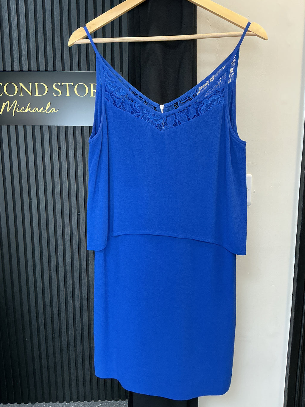 Sandro Cobalt Blue Lace Overlay Shift Dress – Size 2 (UK 10)