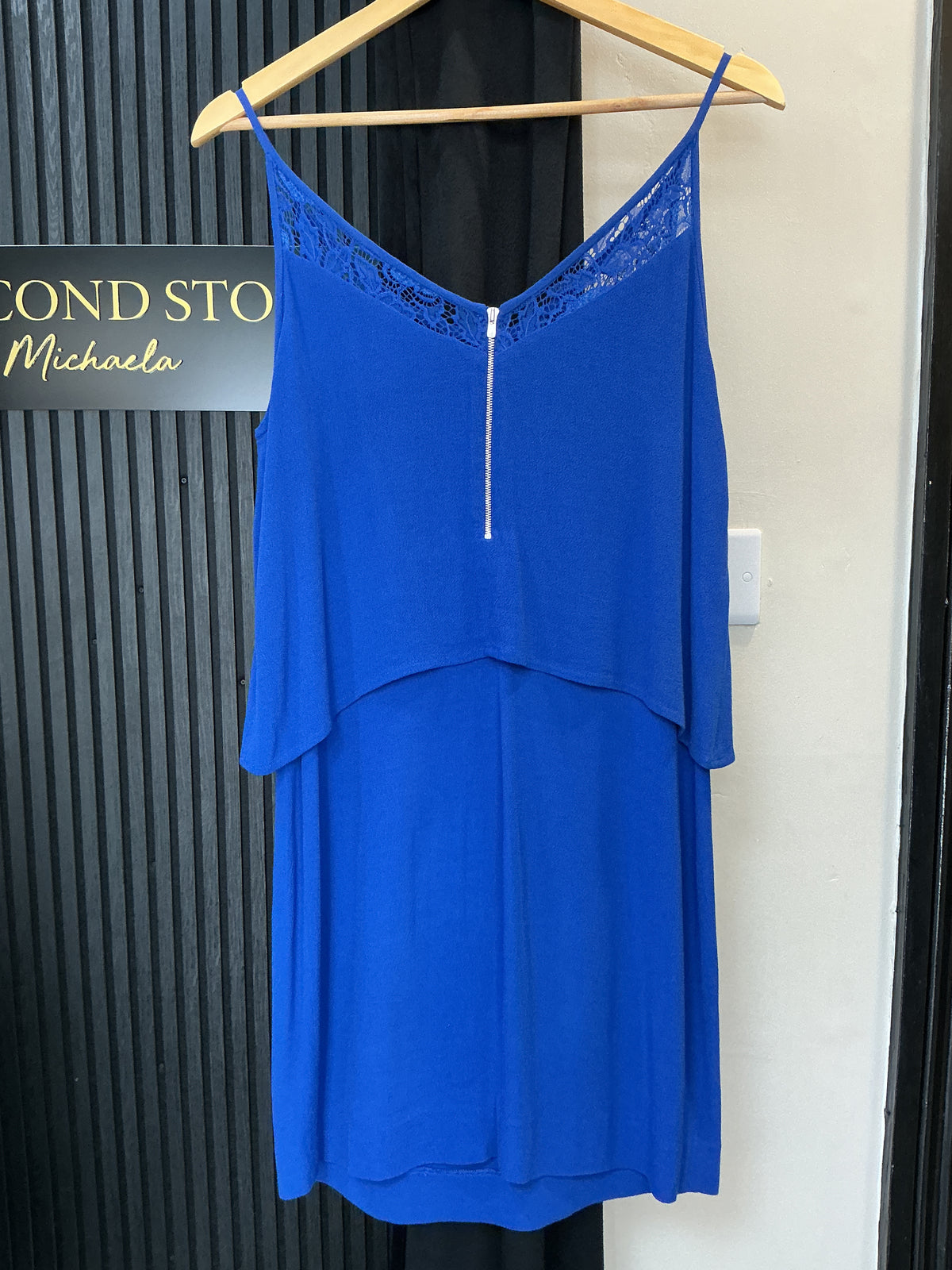 Sandro Cobalt Blue Lace Overlay Shift Dress – Size 2 (UK 10)