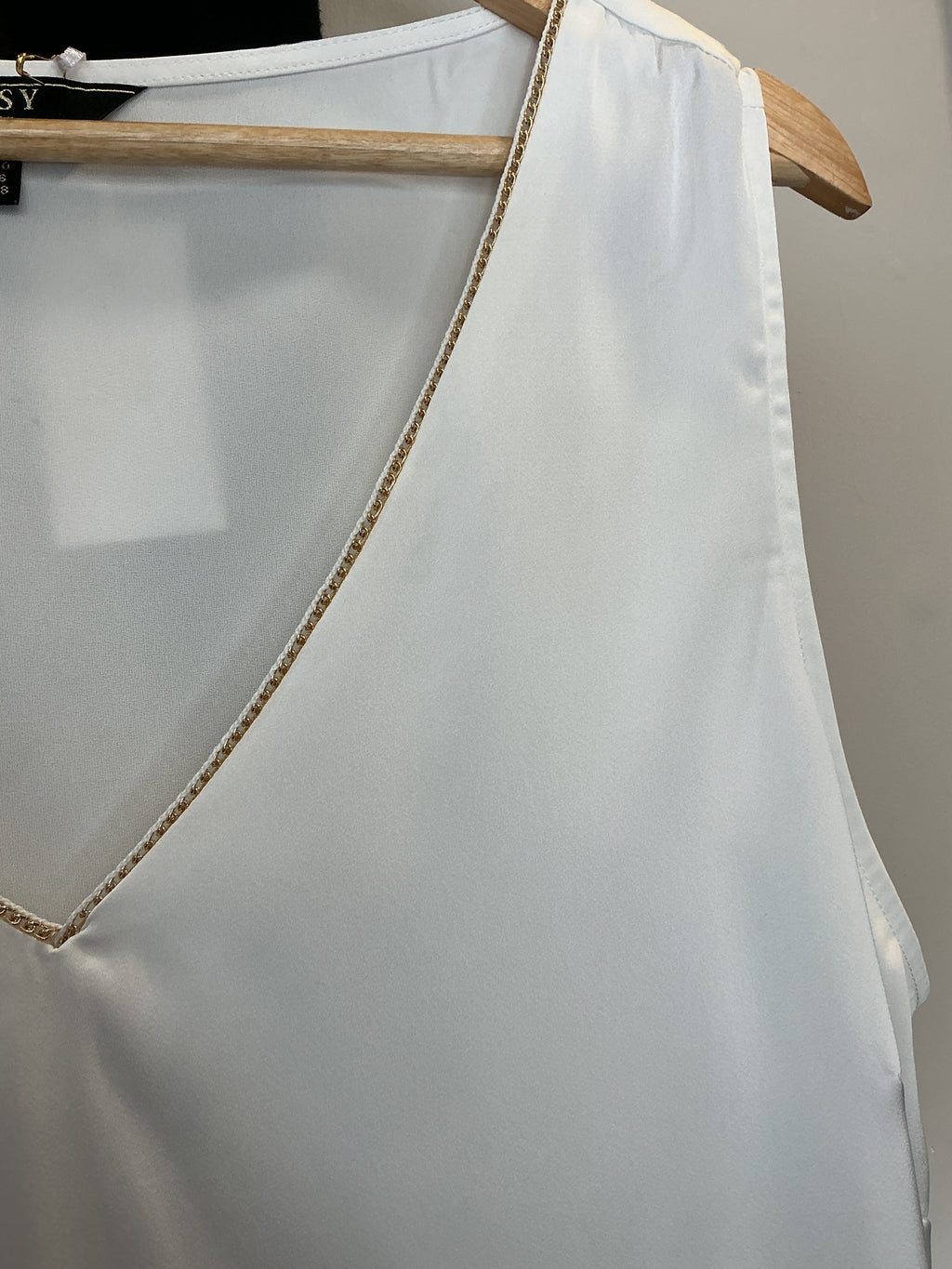 Lipsy White Gold Trim V-Neck Blouse – Size 20