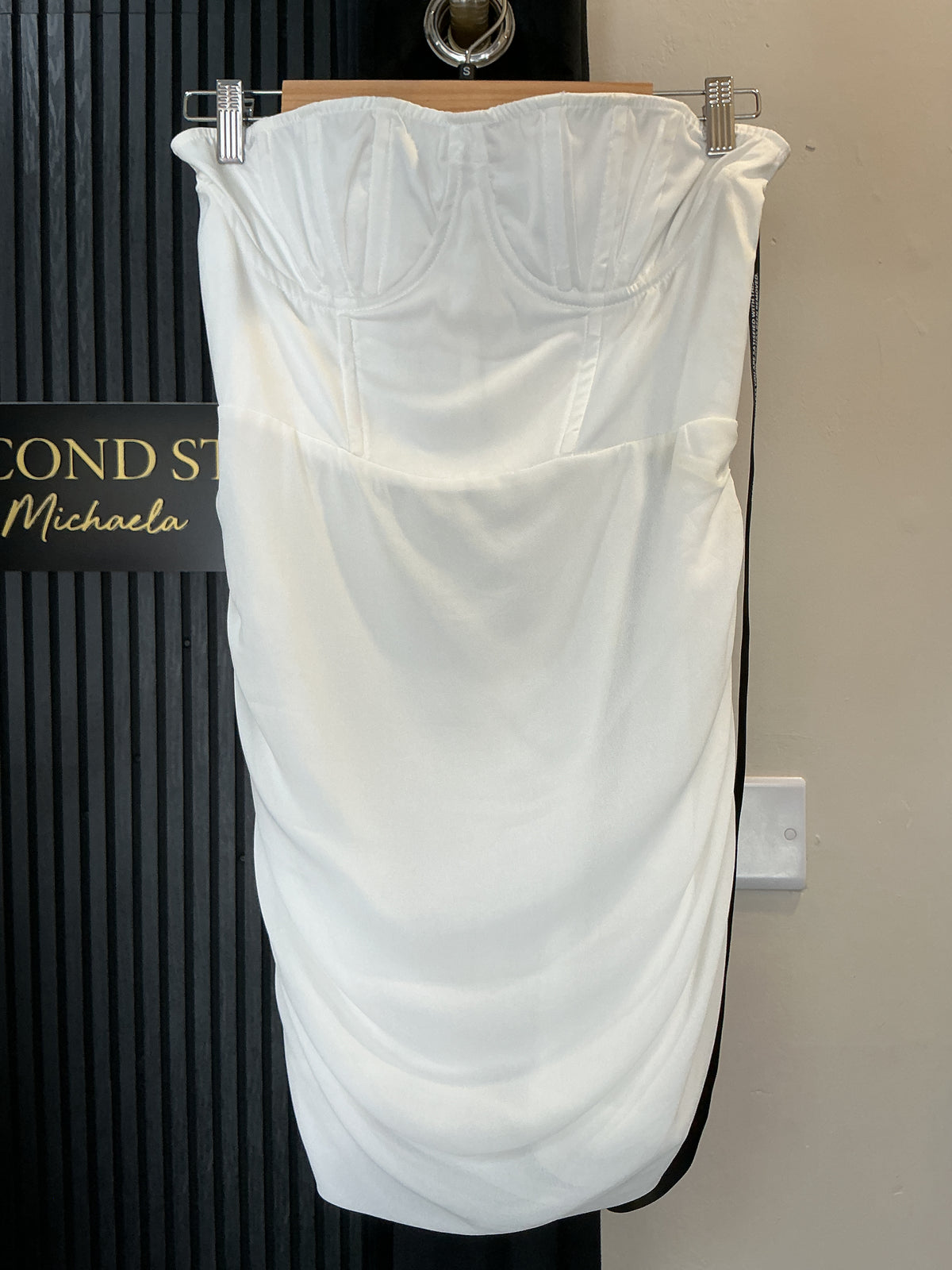 PLT White Satin Ruched Corset Mini Dress – Size 10 New