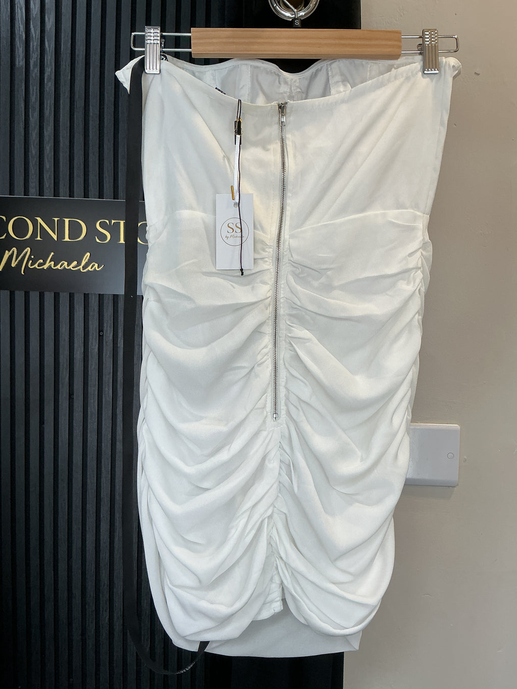 PLT White Satin Ruched Corset Mini Dress – Size 10 New