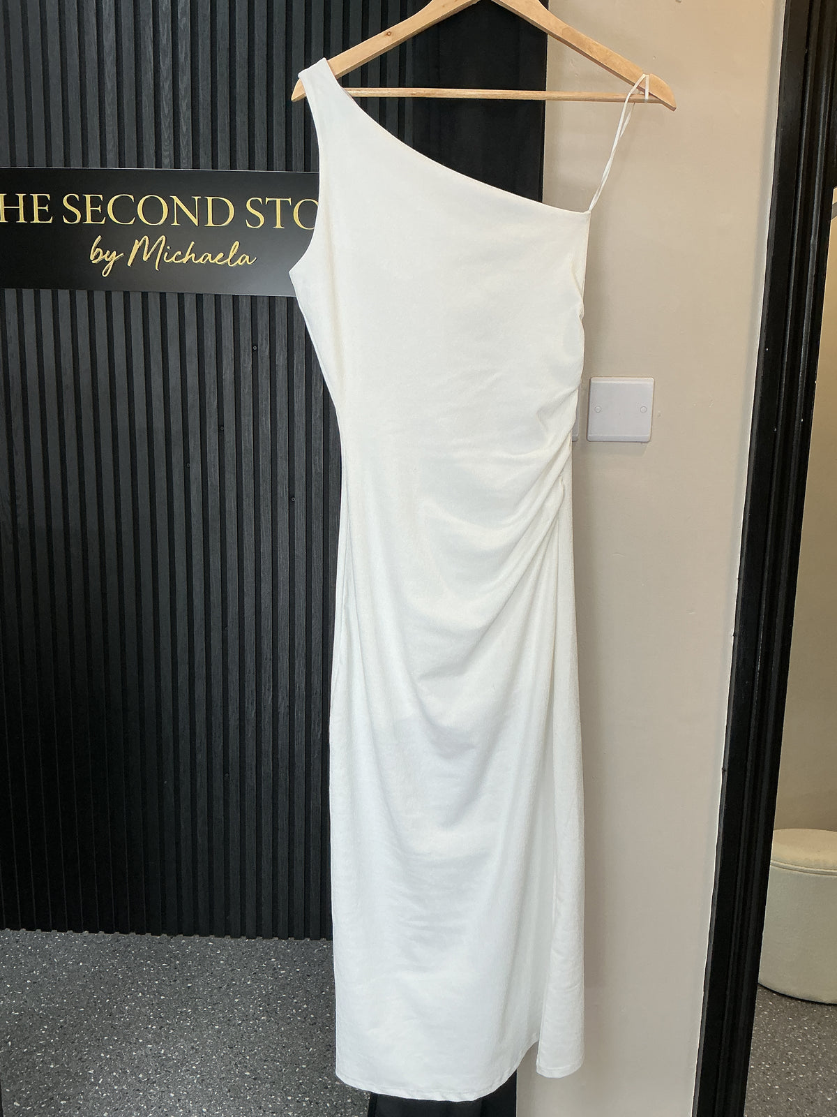 Pull&Bear White One Shoulder Ruched Midi Dress – Size S New