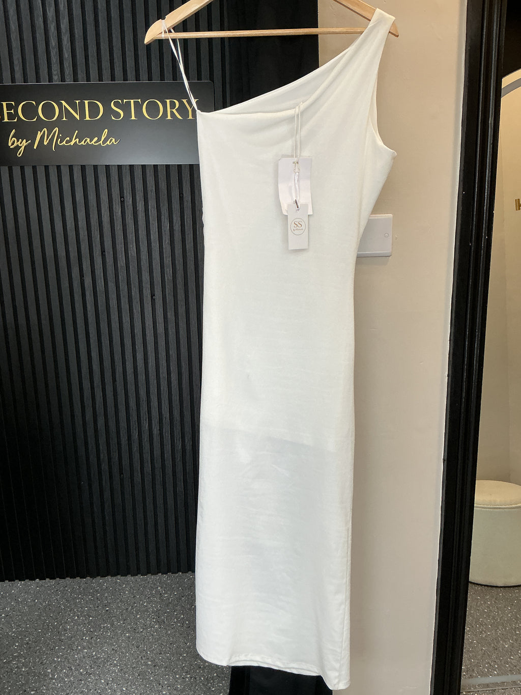 Pull&Bear White One Shoulder Ruched Midi Dress – Size S New