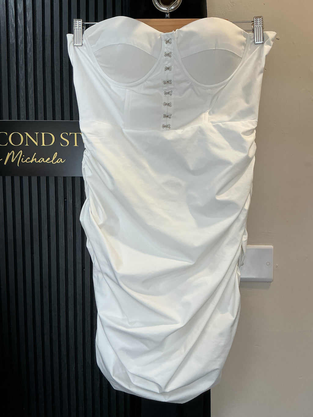 Club L London White Corset Ruched Mini Dress – Size 12