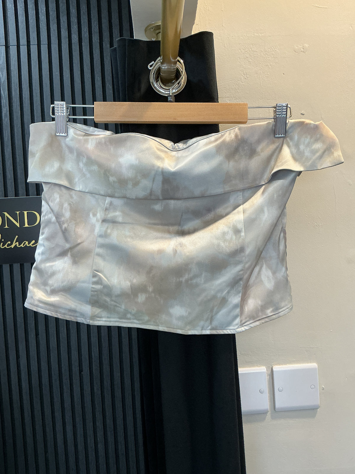 Bershka Grey Tie-Dye Satin Bardot Top – Size XL New