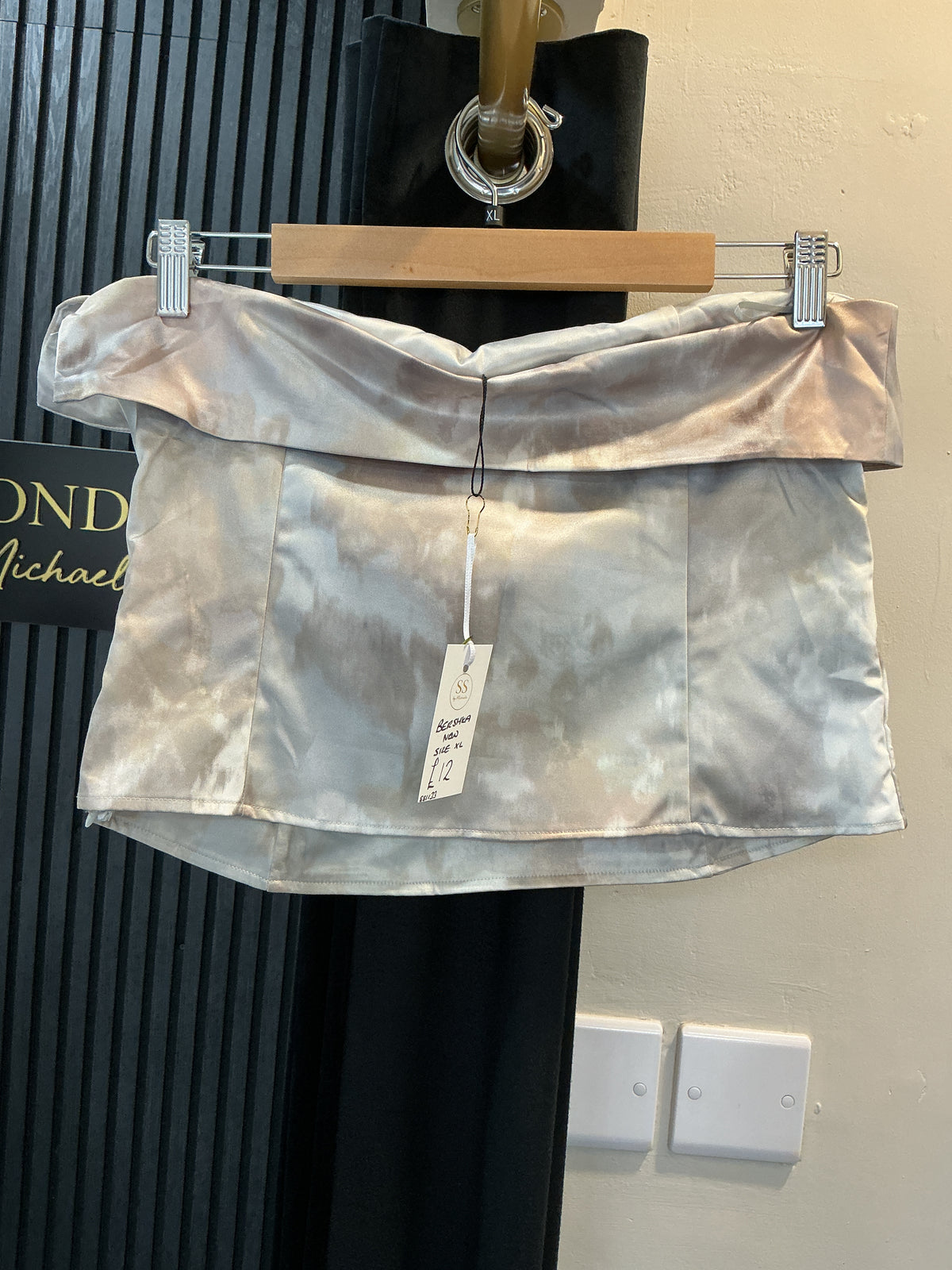 Bershka Grey Tie-Dye Satin Bardot Top – Size XL New