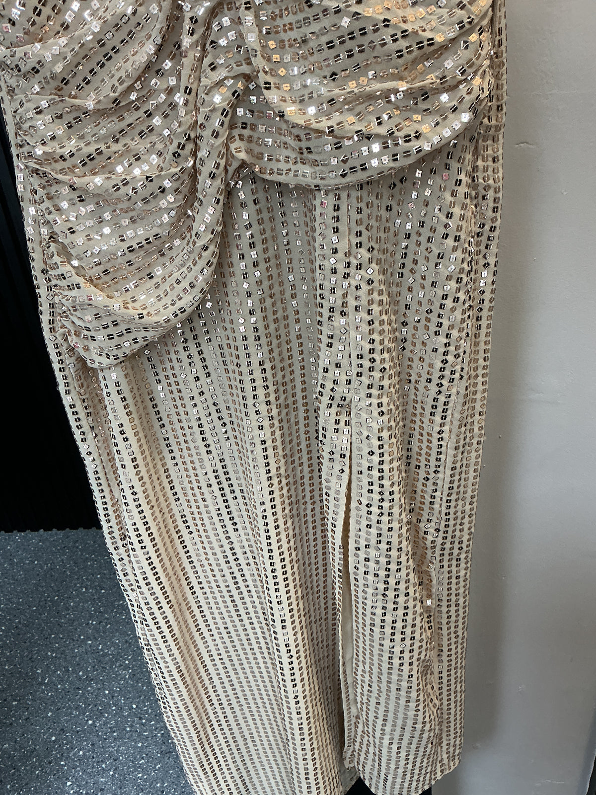 Zara Gold Sequin Ruched Maxi Dress – Size S New