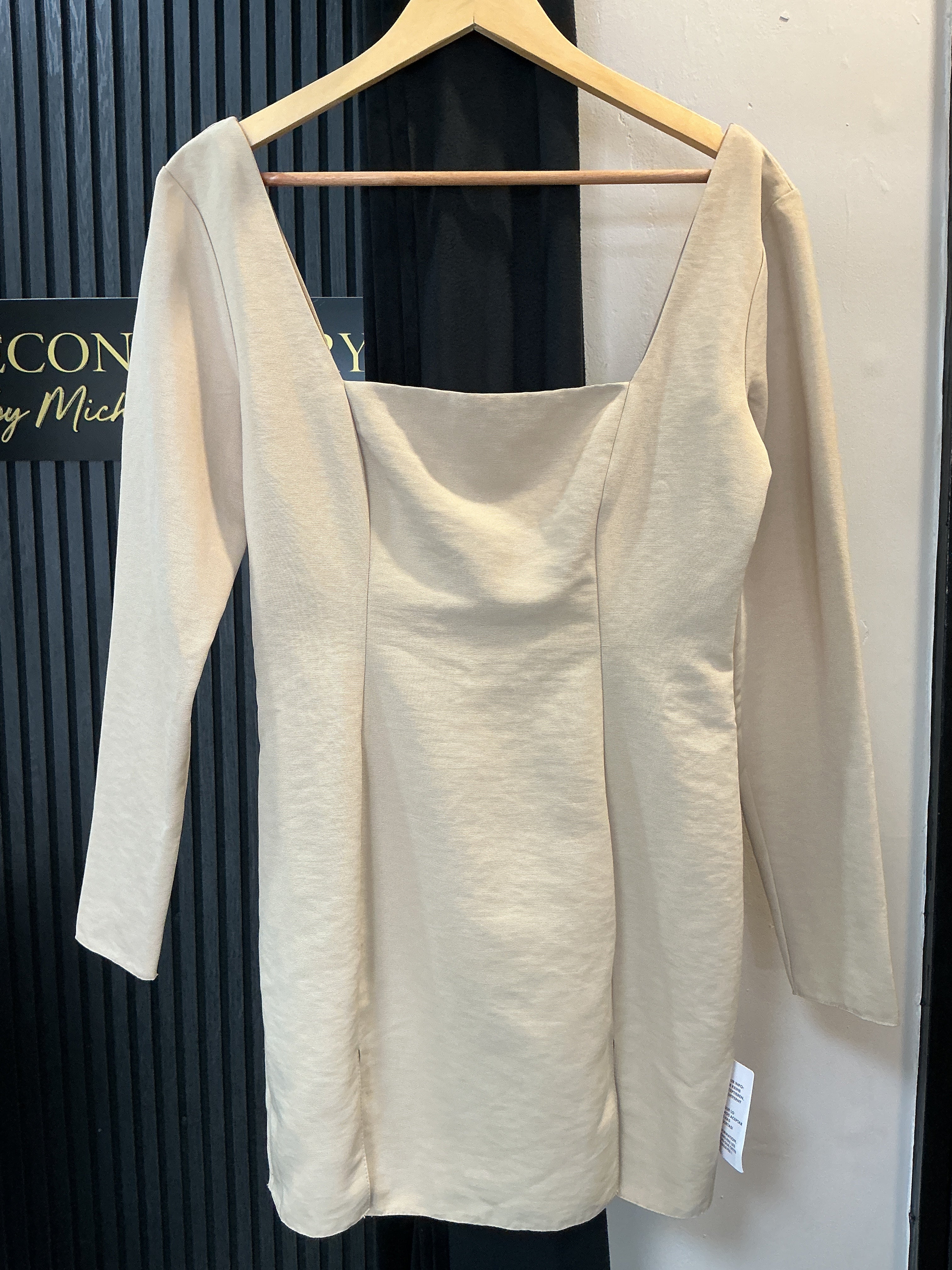 ASOS Beige Square Neck Long Sleeve Mini Dress – Size 12 New