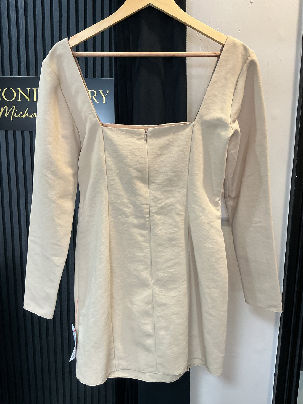 ASOS Beige Square Neck Long Sleeve Mini Dress – Size 12 New