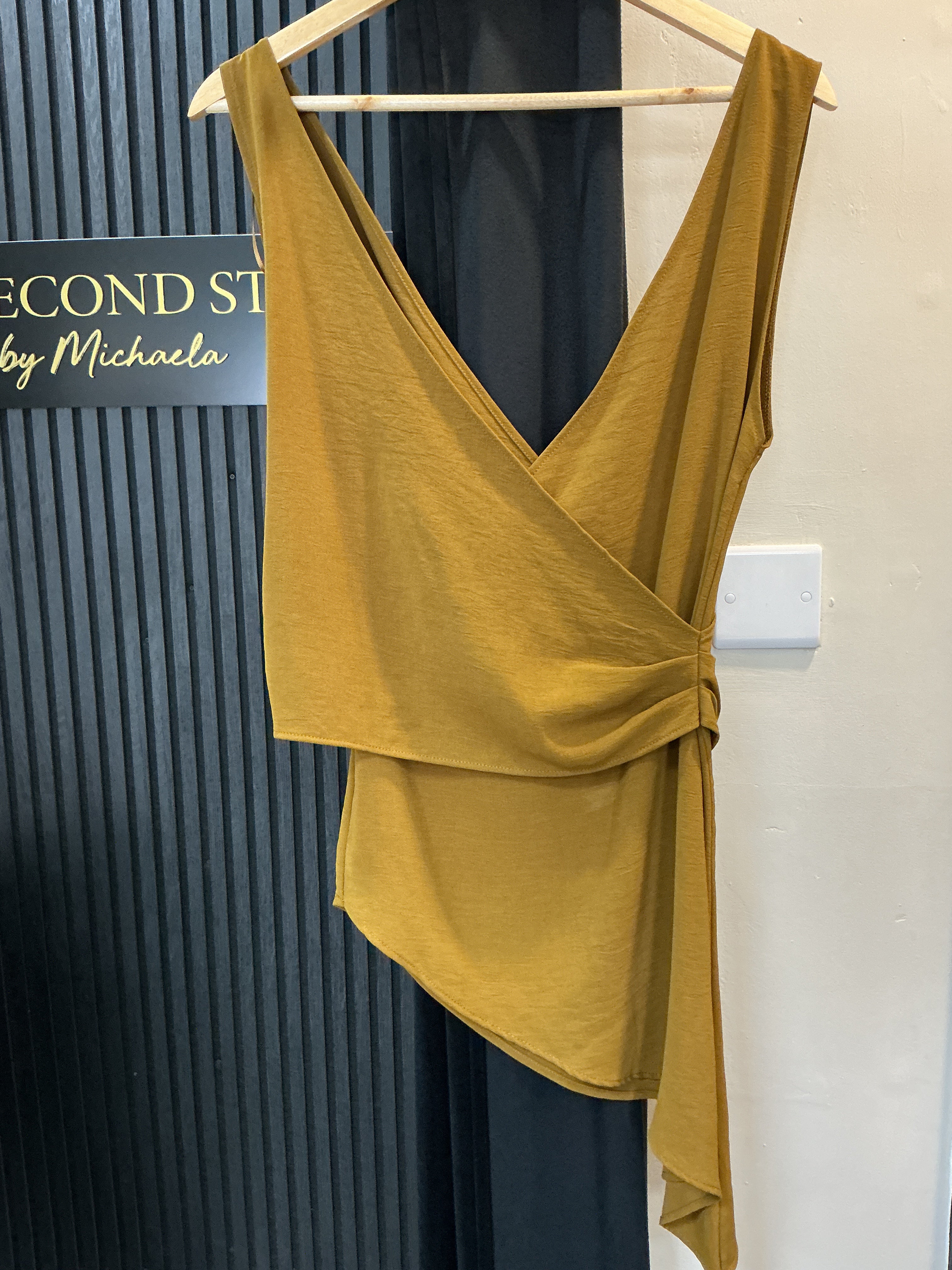 Zara Mustard Draped Wrap Top – Size M