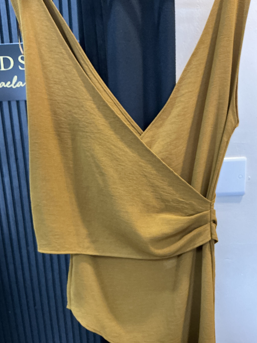 Zara Mustard Draped Wrap Top – Size M