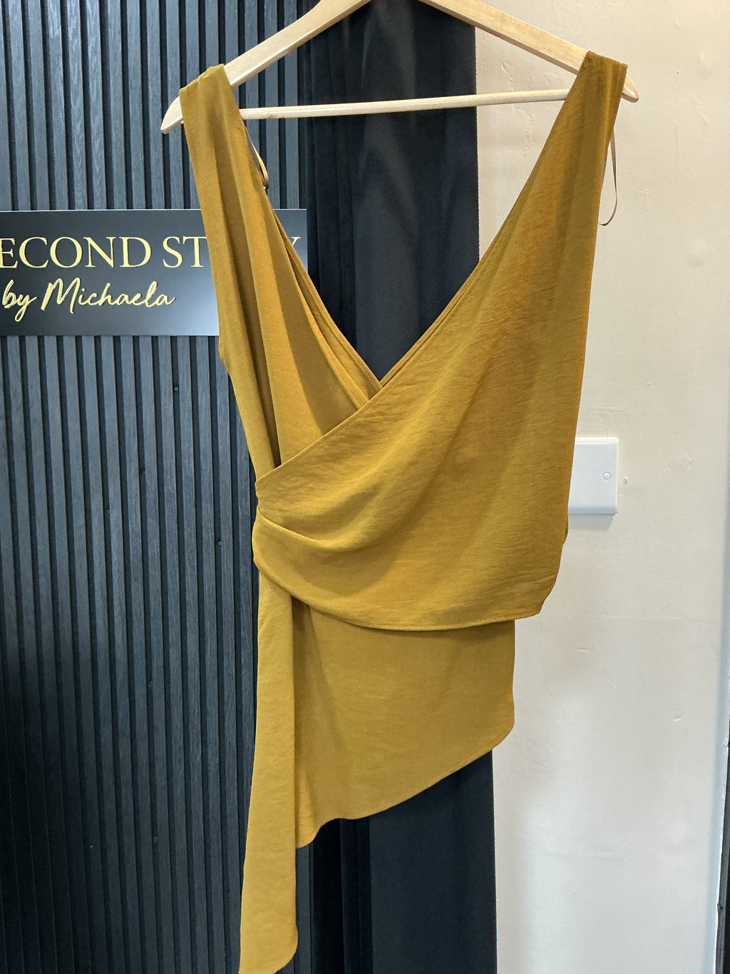 Zara Mustard Draped Wrap Top – Size M