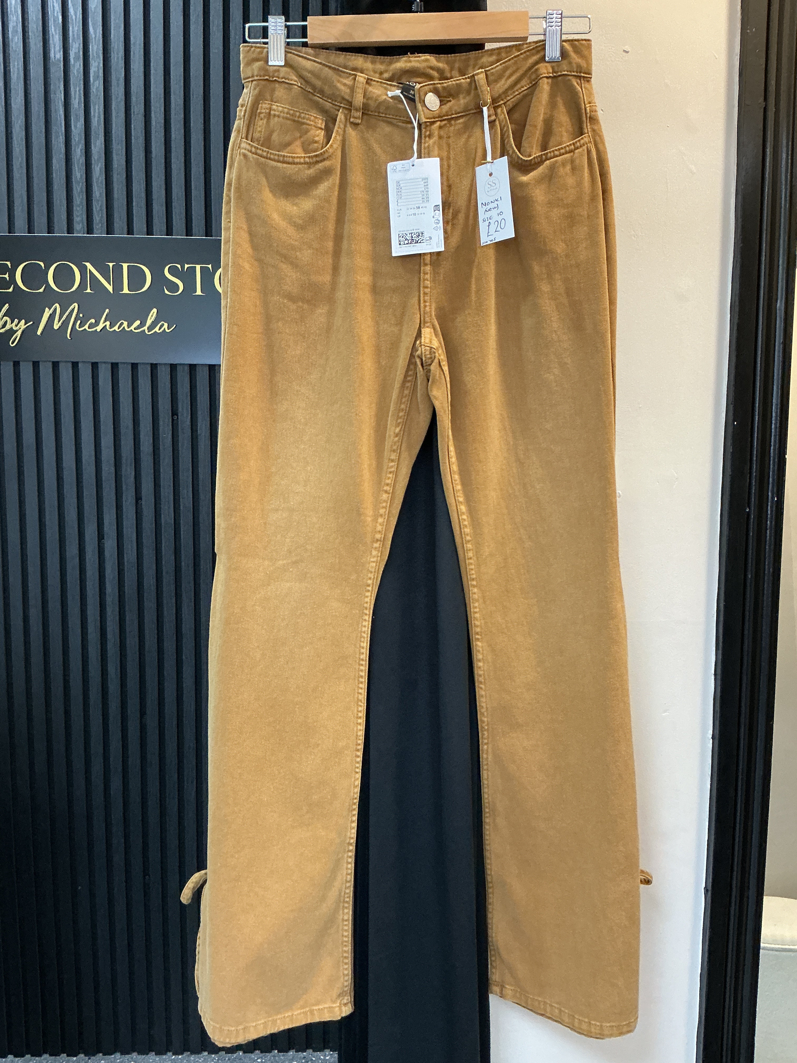 Monki Brown Tie-Hem Jeans – Size 10