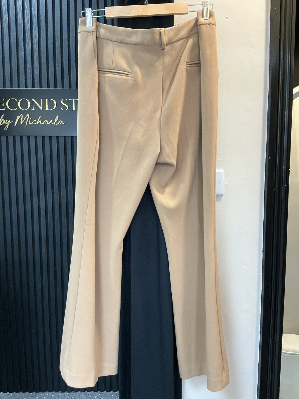 M&S Camel Tailored Straight Leg Trousers – Size 18