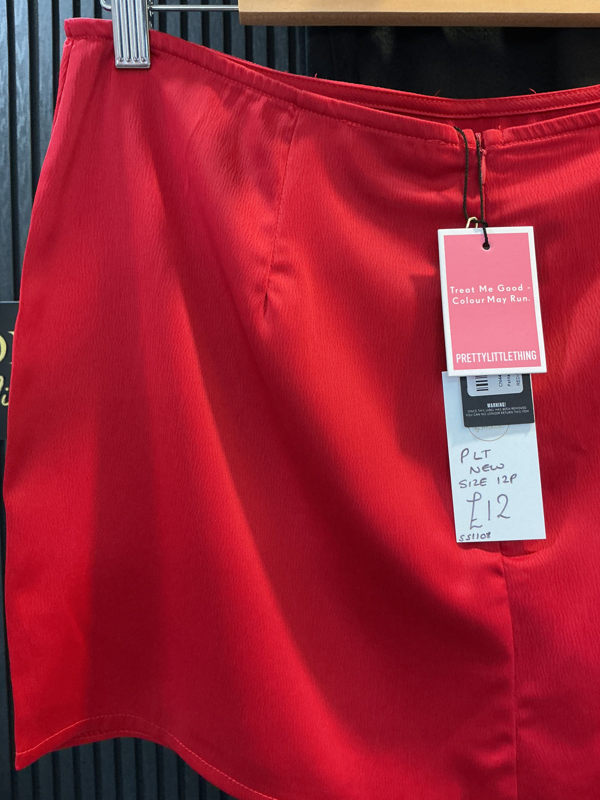 PrettyLittleThing Red Satin Petite Mini Skirt - New Size 12 Petite
