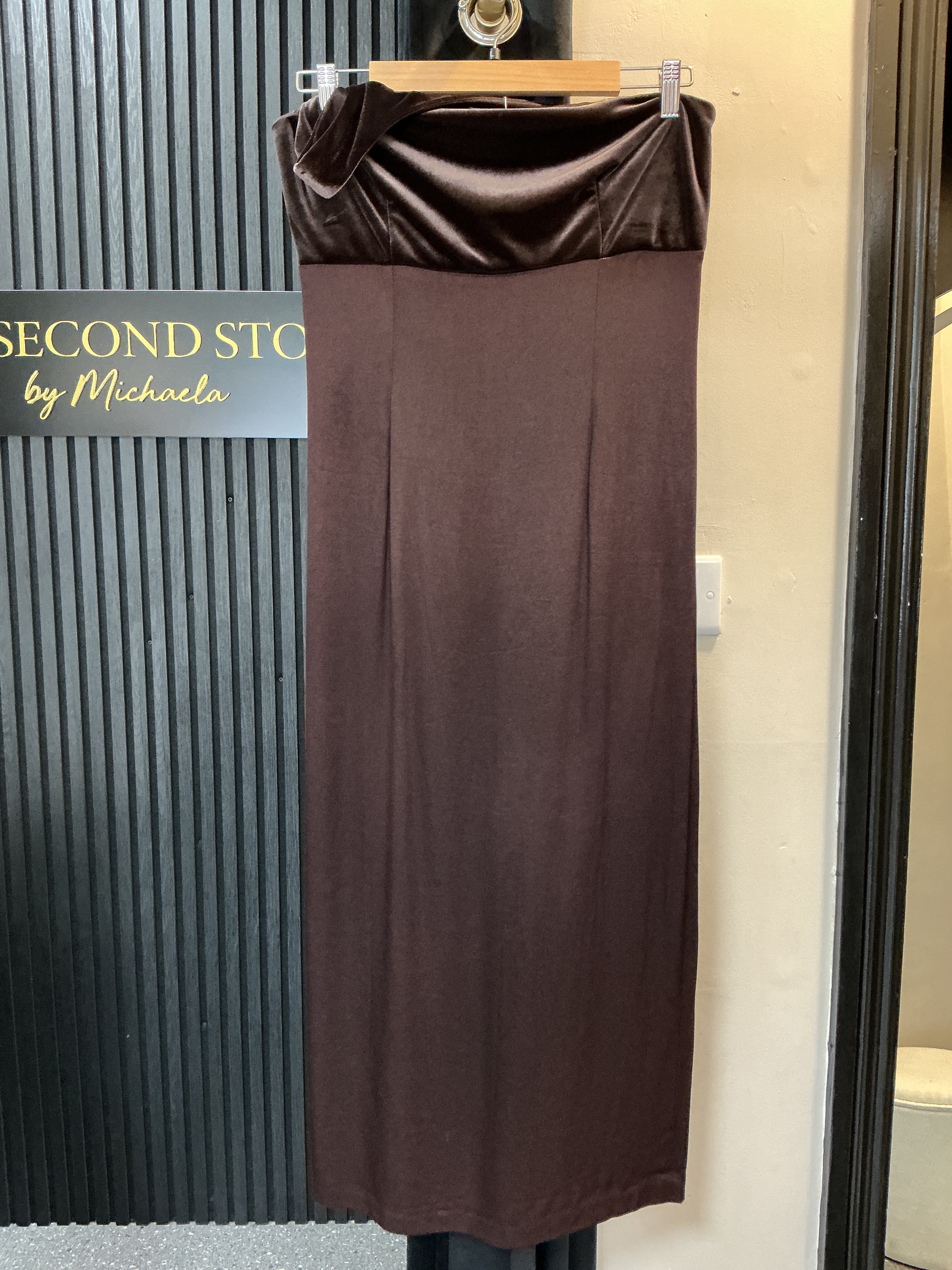 Opera Richards Chocolate Brown Asymmetric Maxi Dress – Size 14