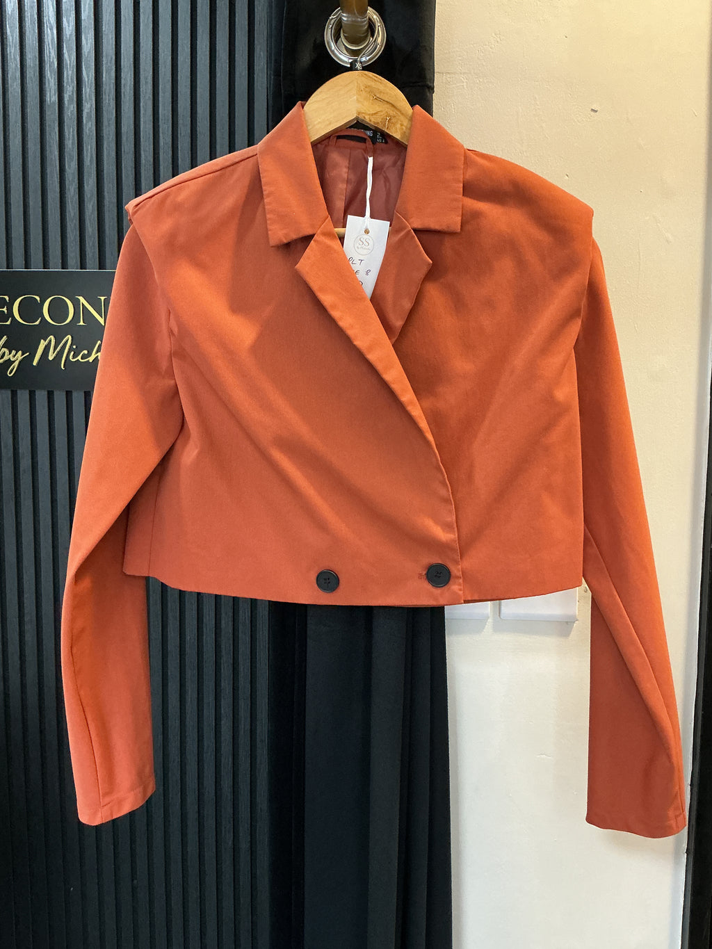 PLT Rust Cropped Padded Shoulder Blazer – Size 8