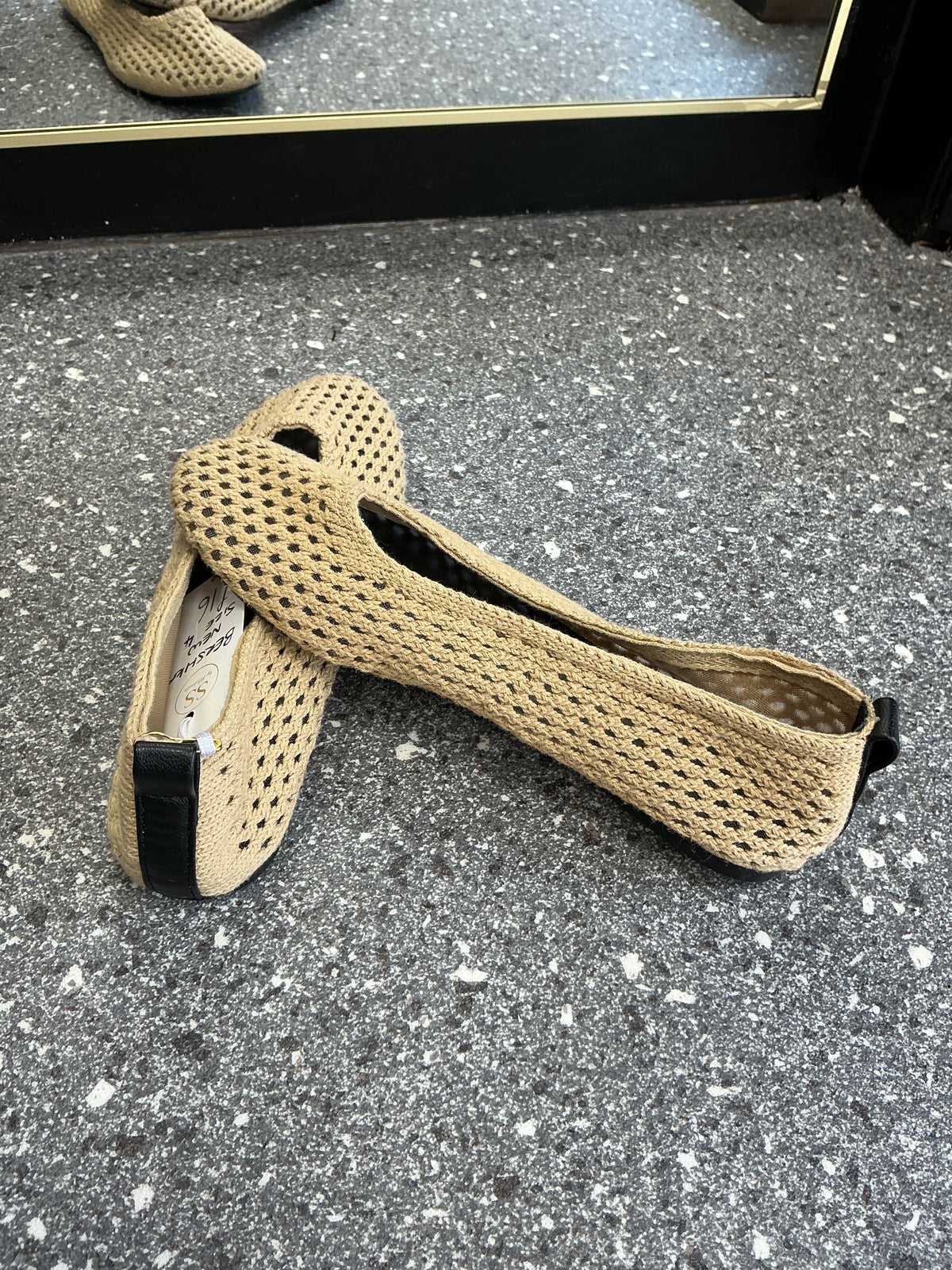 Bershka Beige Crochet Ballet Flats – Size 4 New