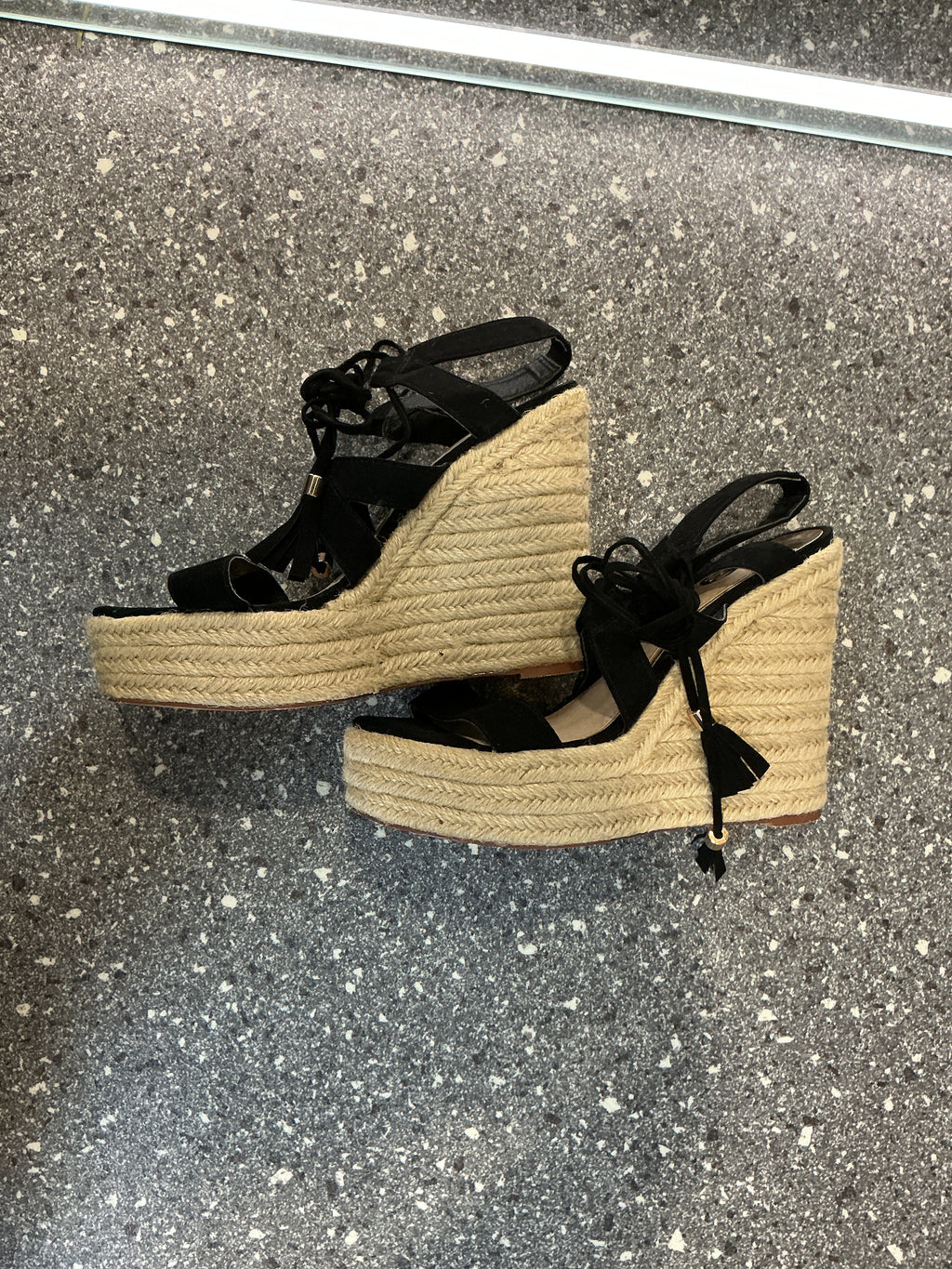 River Island Black Espadrille Wedge Sandals – Size 6