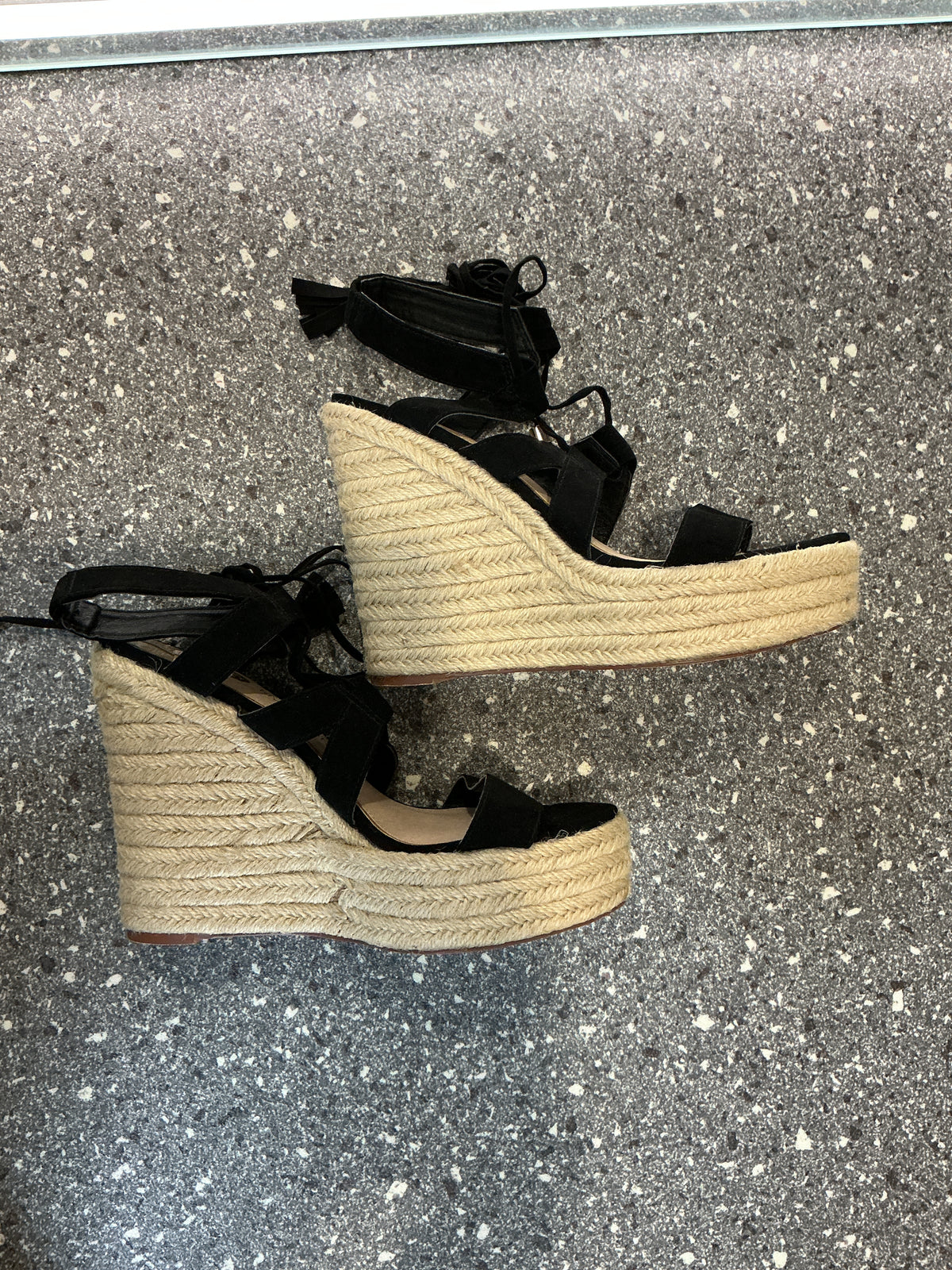 River Island Black Espadrille Wedge Sandals – Size 6