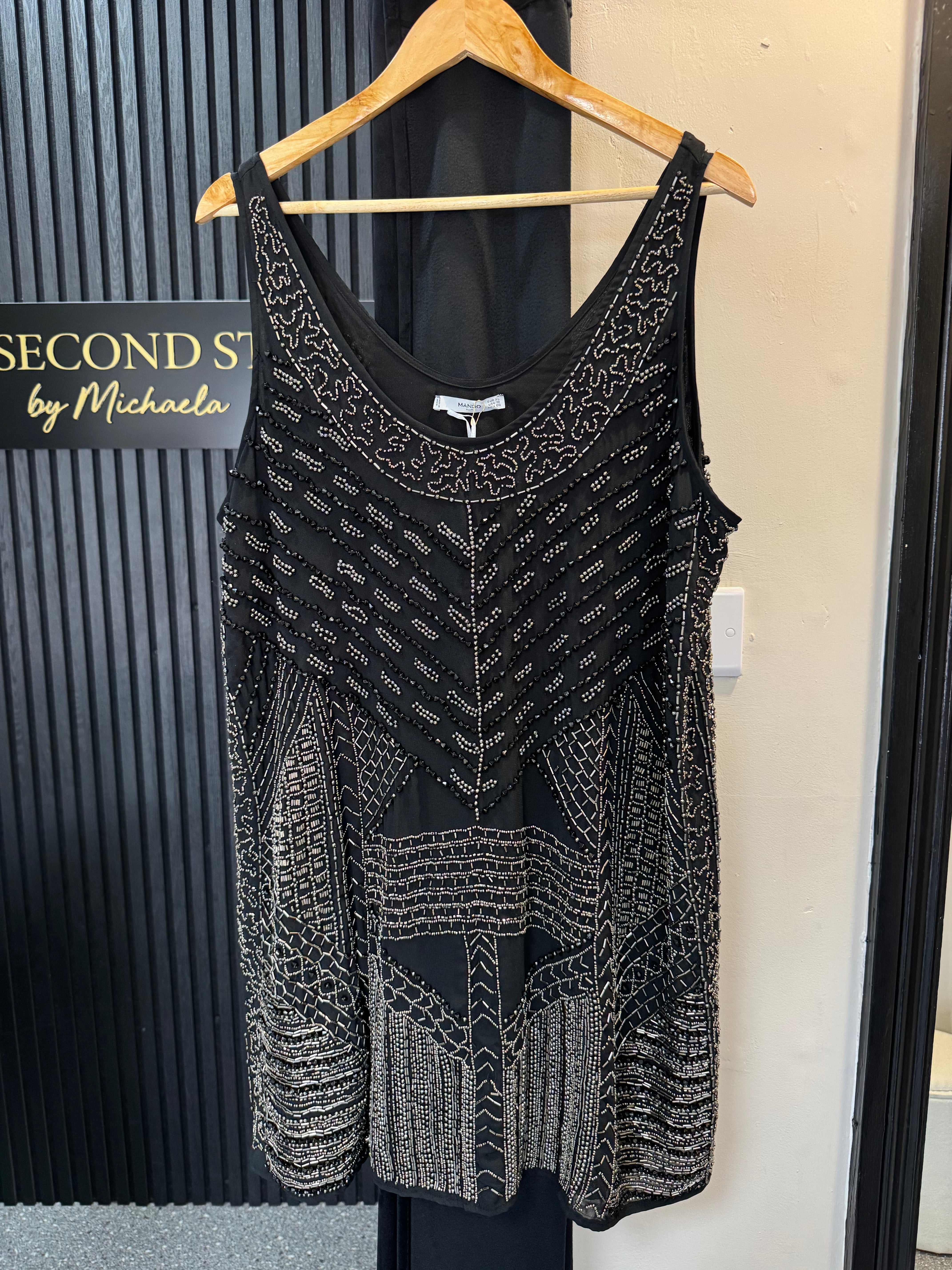 Mango Black Heavily Beaded Mini Dress – XL