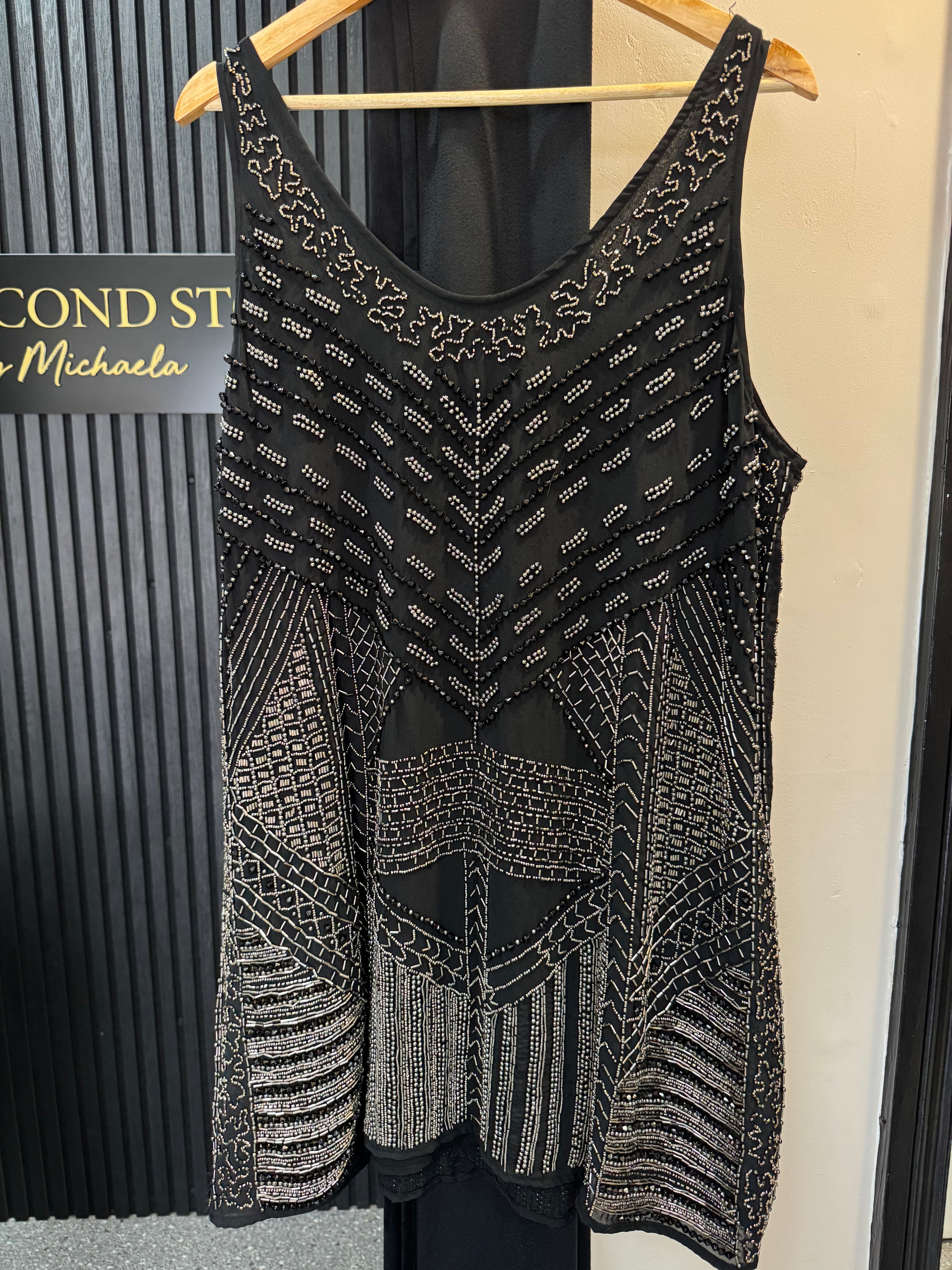 Mango Black Heavily Beaded Mini Dress – XL