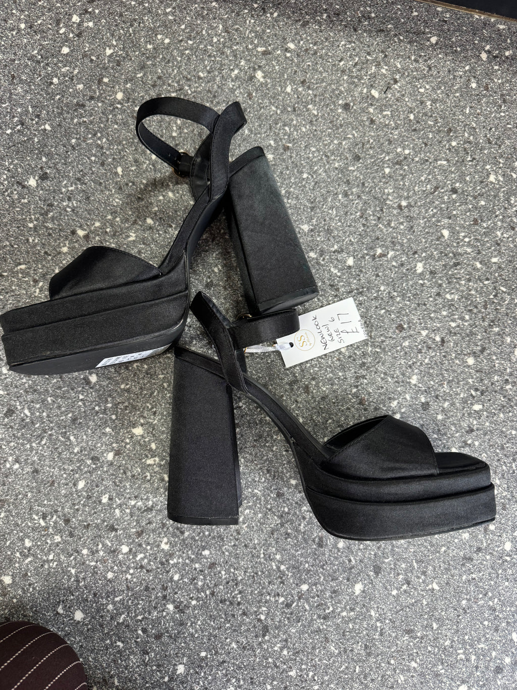 New Look Black Satin Platform Heels – Size 6 New